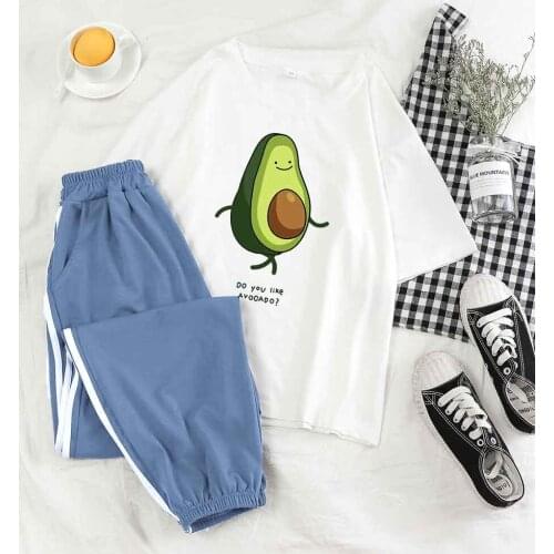 Cute Avocado Two Piece Set Women Summer Pants Sets 2021t Shirt Femme Overzize Sports Set Women Loose Casual Trousers Female