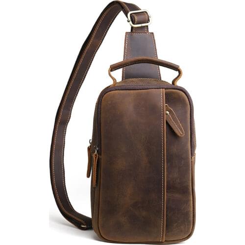 New 2019 Vintage Sling Chest Bag Men Crazy Horse Leather Messenger Bags Male Genuine Leather Crossbody Shoulder Bags Handbags