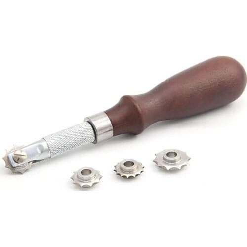 DIY Leather Paper Cloth Craft Kit Over Stitch Line Marking Wheel Gear Roulette Spacing Sewing Tool with Wooden Handle