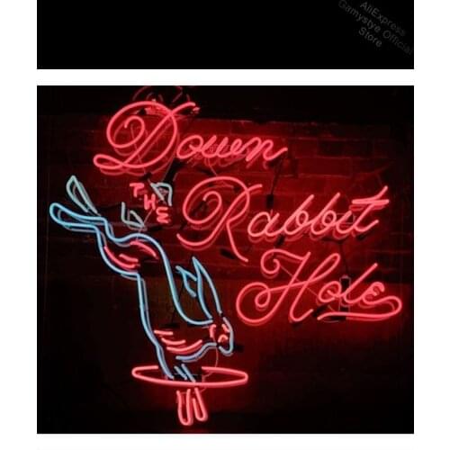 Neon Sign For Down The Rabbit Hole glass tubes resterant decorate light room paint Arcade Cubs Neon Sign Garage Decoration Avize