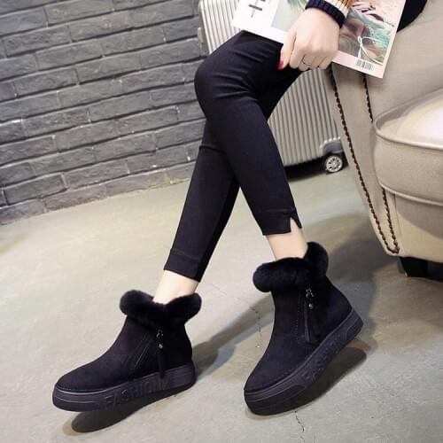 New Winter Shoes Flock Ankle Women Boots Shoes Slip On Winter Shoes Woman Winter Snow Boots Women Warm Fur Plush Shoes O4-83