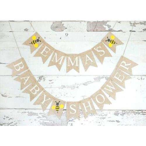 Personalize Bumble Bee baby shower Birthday burlap Banners Christening party nursery room Buntings garlands Photo Prop signs
