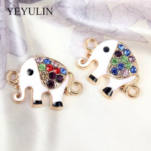 10 Pcs Golden Color Alloy Crystal Elephant Connectors For DIY Handmade Pendant Necklace Fashion Jewelry Findings Bracelets Charm