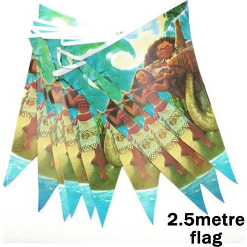 Happy birthday moana party decoration paper flags baby shower decorative banner cartoon theme set pennant bunting party favors