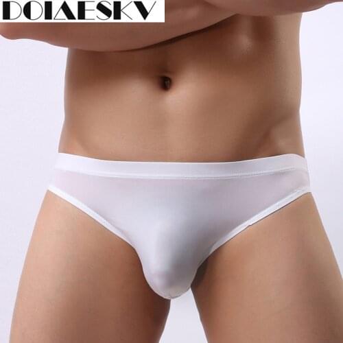 DOIAESKV Sexy Underwear Men Briefs Shorts Cueca Thin Ice Silk Low Waist Panties Solid U Conve Pouch Seamless Underpants