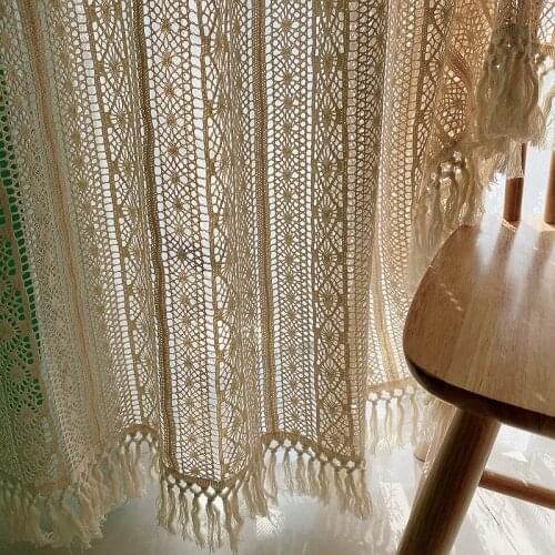 American Style Rural Crochet Hollowed Out Curtain For Living Room Bedroom Balcony Terrace Villa Art Custom Tulle Curtain #4