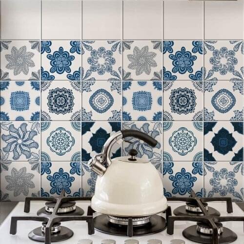 Packaging 24 tile stickers size 15x15 cm - Made in Italy PVC for bathroom and kitchen stickers Design-cobalt blue