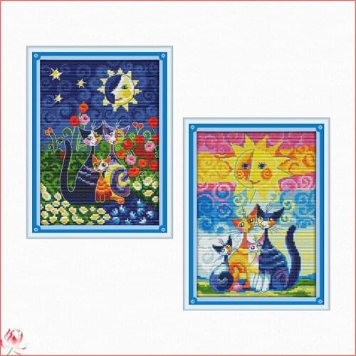 Cats Under The Sun Embroidery Thread Needlework Cross Stitch Kit Stamped Patterns Counted 14CT 11CT Print Fabric Handmade Deco