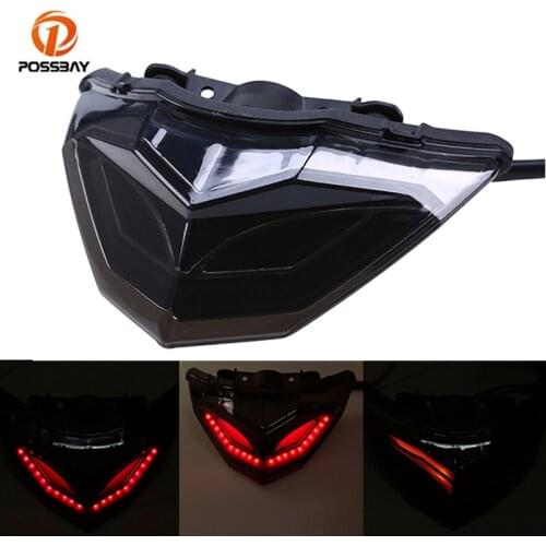 POSSBAY Motorcycle LED Tail Lights Rear Brake Taillight Turn Signal Indicator Integrated Light For Kawasaki NINJA 300 13 14
