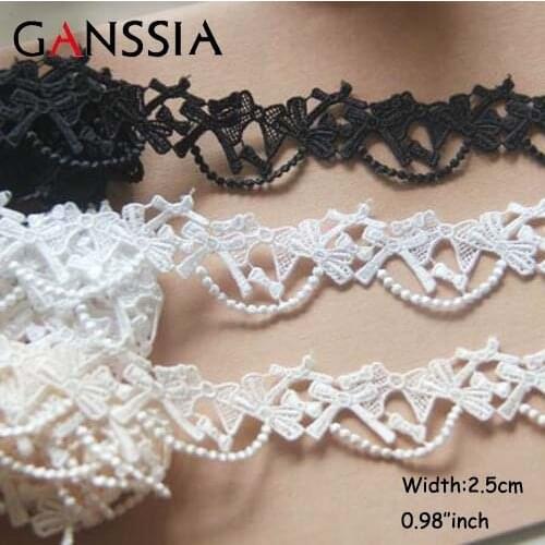 1yard Width:2.5cm Lolita Style Bow-kont Design Lace Embroidery Laces Clothing Accessories DIY Trim Material (SS-813)