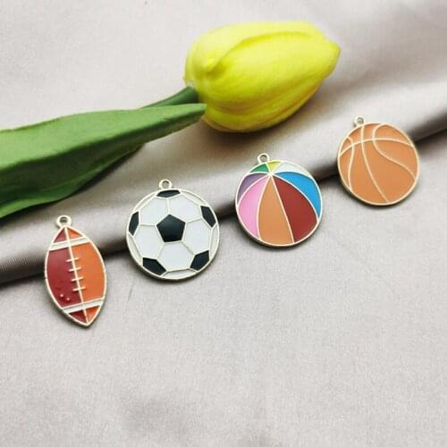 10pcs football basketball rugby enamel charm for jewelry making earring pendant bracelet and necklace charms