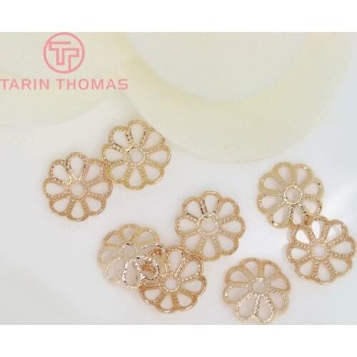 20PCS 6MM 24K Champagne Gold Color Plated Brass Flower Beads Caps High Quality Diy Jewelry Accessories
