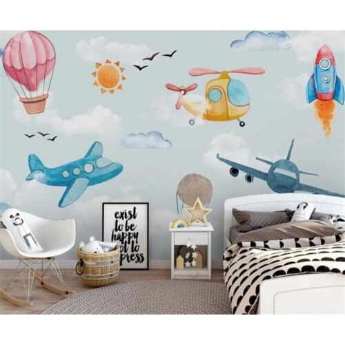 Beibehang Custom 3d mural Nordic modern hand-painted airplane hot air balloon children background wallpaper