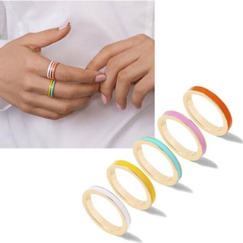 5 PCS Colorful Ring Alloy Rings Set for Women Girl Couple Cute Color Plain Stackable Finger Ring for Women Girl Couple