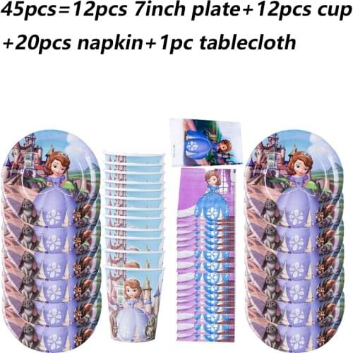 6/12pcs/set Disney Princess Sofia Party and Events Decoration Party Supplies Disposable Tableware Set Plates Paper Cups Napkins