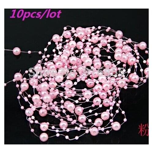 Free Shipping 10pcs /lot Pink Pearl Beads Chain Flowers Wedding Party Holding Flower Decoration DIY