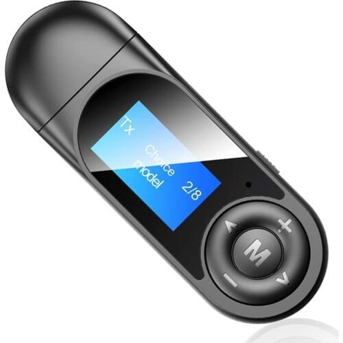 Bluetooth 5.0 Transmitter Receiver 2 in 1 Portable Visual Bluetooth TV Transmitter with LCD Display Adapter for PC,TV,Headphone