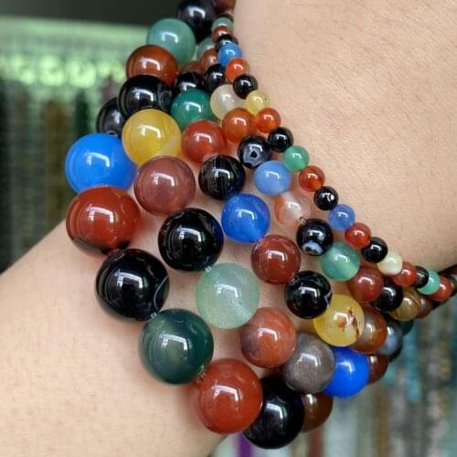 Natural Colorful Agates Stone Beads Round Loose Spacer Beads For Jewelry Making Diy Bracelet Necklace Charms 4 6 8 10 12mm 15