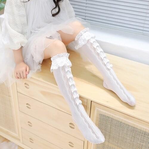 Girls' whole row of bowknot lace lace middle tube socks summer hollow cotton princess baby summer love high elastic socks