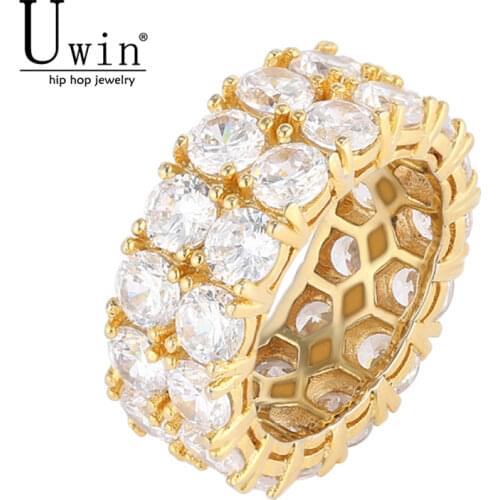 UWIN 2 Row CZ Ring Full Bling Iced Out Wedding Zircon Hollow Luxury Engagement Fashion Jewelry Gift
