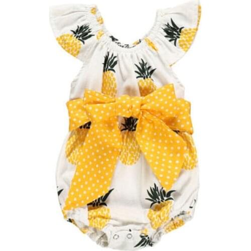 Focusnorm Cute Pineapple Newborn Baby Girls Cotton Romper Off Shoulder Jumpsuit Outfits 0-18M