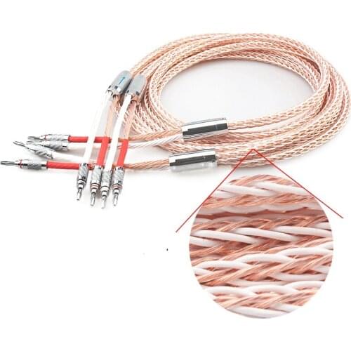 HIFI OCC 8TC Speaker Cable Audio Amplifier Speaker Wire Carbon Fiber Banana Plug