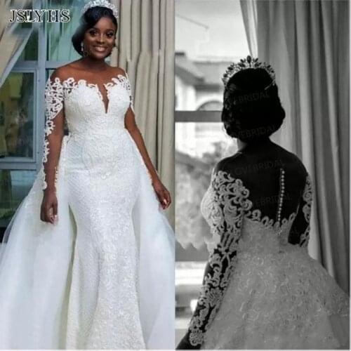 JSLYHS High quality retro lace mermaid series wedding dress 2020 women new removable tail wedding gown Robe de mariée