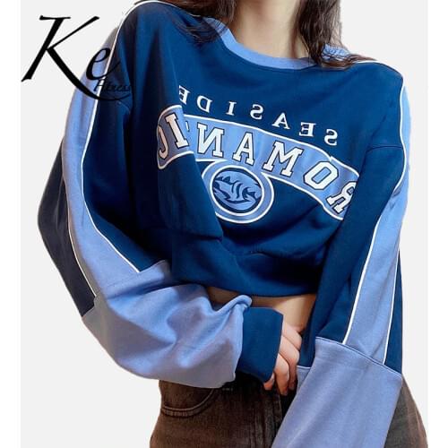 KE New 2021 autumn and winter womens loose fashion letter printing short waist long sleeve sweater women