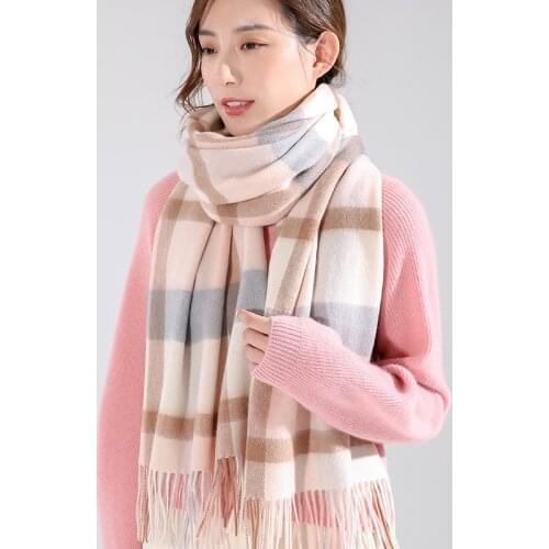 Plaid 100% Pure Cashmere Scarf Women Winter Shawls and Wraps Ladies Pashmina Echarpe Warm Fine Cashmere Scarves Foulard Femme