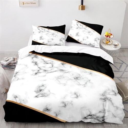 Simple Style Black and White Bedding Set Geometry Marbling Print Duvet Cover Set Home Textile Bedclothes Twin Full Queen King