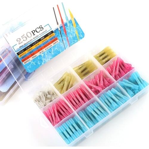 50/100/250pcs Boxed Heat Shrink Butt Wire Connectors Splice Kit Waterproof Insulated Automobile Wire Cable Terminals