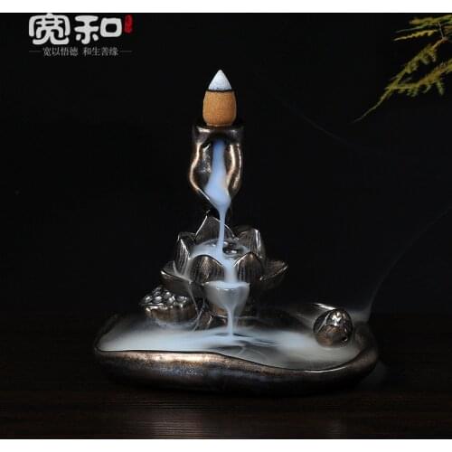 Sandalwood incense burner flow backwards in Dehua incenses furnace furnace rust glaze cloud Lotus Buddha creative incense burner