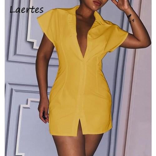 Laertes For Women T-shirt Dress Button Skinny Short Sleeve Casual Polo NeckTop T-shirt Top Elegant Shirt Dresses Party Vestidos