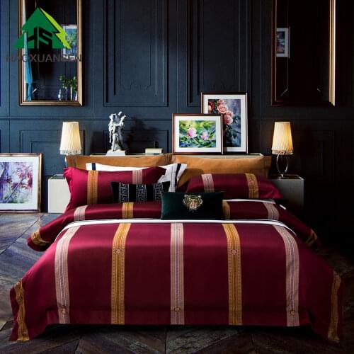 Leopard Design Wine Red Fabric 4Pieces Yarn Dyed Jacquard Bedding Sets BedLinen Queen King Size Duvet Cover Pillowcase Bedsheet