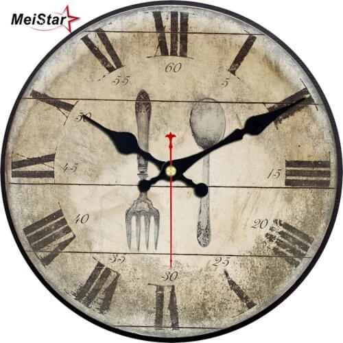 MEISTAR Shabby Chic Wall Clock Food Tableware Silent Kitchen Room Decor Wall Art Home Decor Watches Large Wall Clock