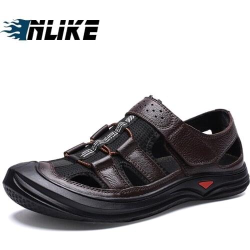 Inlike Brand Big Size Drop Shipping Mens Sandals Genuine Leather Sandals Outdoor Casual Men Leather Sandals For Men