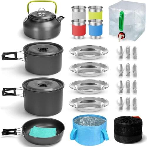 Portable Camping Cookware Set 4-5 Person Outdoor Picnic Cooking Tableware Bowl Pot Folding Knife Fork Cooking Tools 29PCS Kit