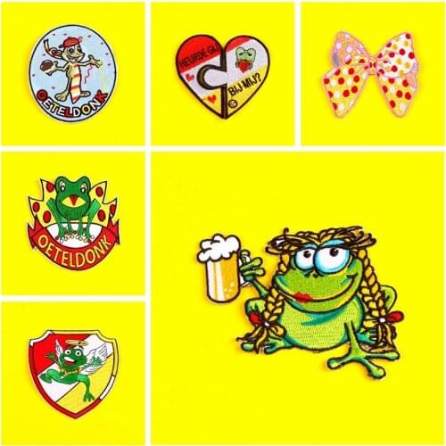 Netherlands Carnival Patch Embroidered Patches For Clothing Oeteldonk Iron On Patches For Clothes Funny Frog Stickers On Clothes