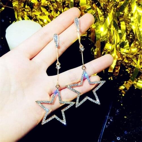2020 New Fashion Crystal Rhinestone Hollow Five-pointed Star Hanging Earrings Ladies Fashion Jewelry Dangle Earrings