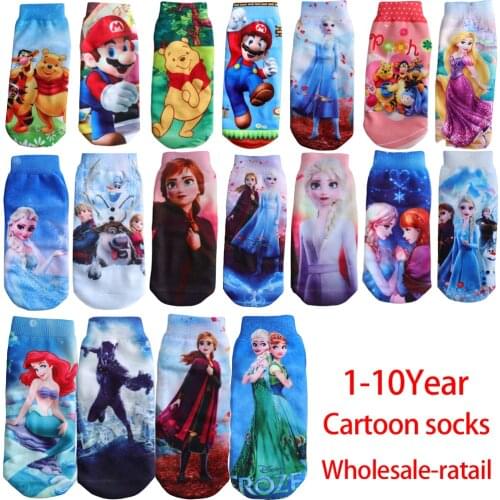 New Disney Baby Cute Cartoon Soft Short Socks for Kids Elsa Anna Princess Mermaid Fashion Boat Socks for Boys Girls 2-10Y