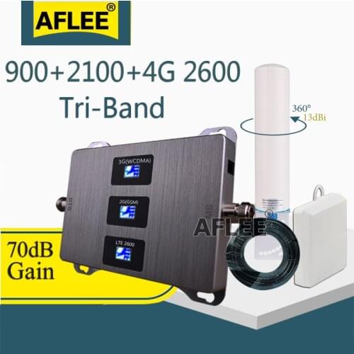 New repeater gsm 2g 3g 4g!! 900 2100 2600 Tri-Band CellPhone Cellular Amplifier Repeater 4g Mobile Signal Booster GSM DCS WCDMA