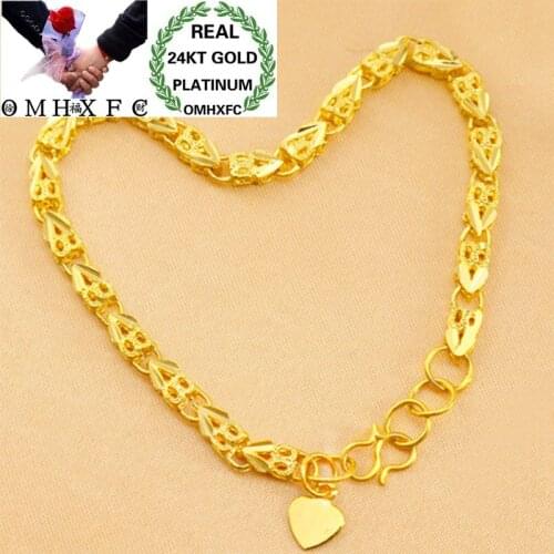 OMHXFC Wholesale European Fashion Woman Girl Party Birthday Wedding Gift Elegant Heart Link 24KT Gold Bracelets BE240