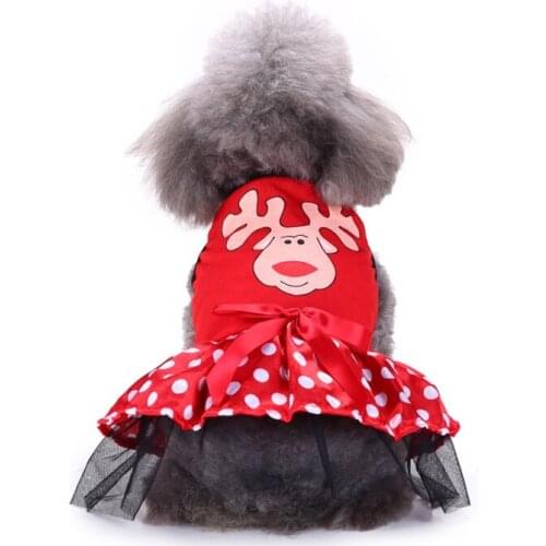 Christmas Dog Clothes Elk Printing Pet Dog Dress Clothing For Small Dogs Puppy Dog Christmas Clothes Bow Dog Skirt for Chihuahua