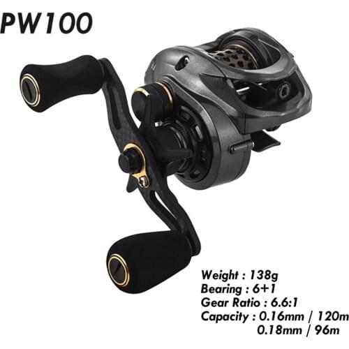 Fishing Reel PW100 6.6:1 Carp Baitcast Reel Bait Casting Carbon Fiber Body Fishing Reels