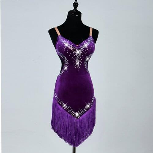 Silk sling Latin dance costume fringed Latin dance dress