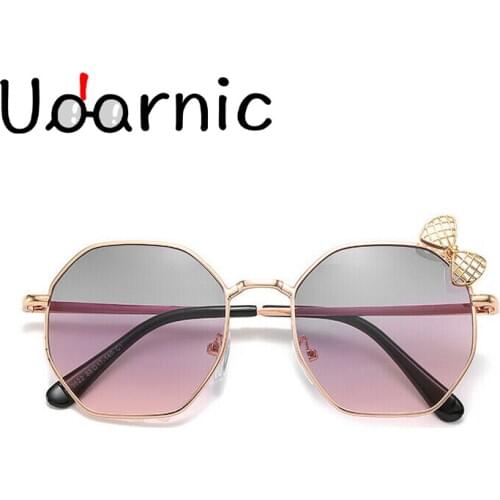 Sunglasses Gradient Multicolor Gold Frame Cat Eye Polygon Fashion Polarized Glasses Women Kids Girl 233-218