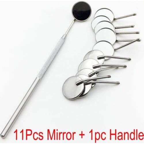 Dental Mirror Stainless Steel Mouth Mirror Oral Check Tools 11Pcs Mirrors with 1pc Handle