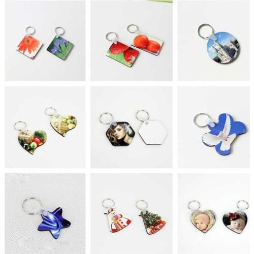 Sublimation mdf keychains heart round rectangle square ellipse key ring for hot transfer printing DIY blank material 100pcs/lot