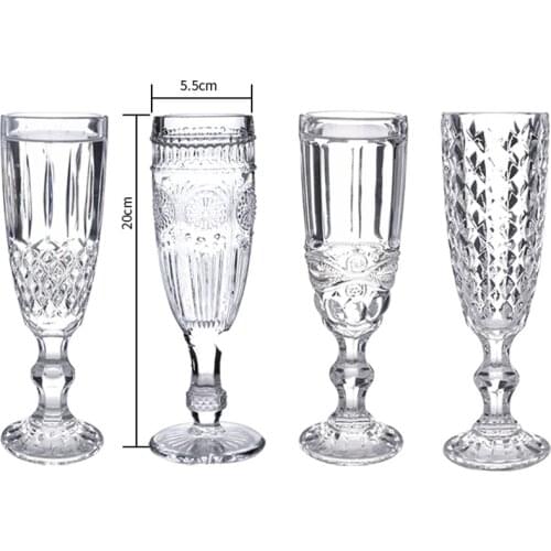 Wedding Champagne Flutes Glasses Wine Whiskey Glass Goblet Party Cup 5oz 7oz 9oz European Retro Embossed Lead-free Crystal Glass