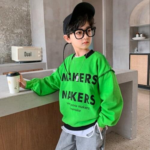 Long Sleeve Letter Print Children Sweatshirt Kids Casual Clothes Boys Fashion New Contrast Stitching Pullover Tops 11 12 13 14 Y